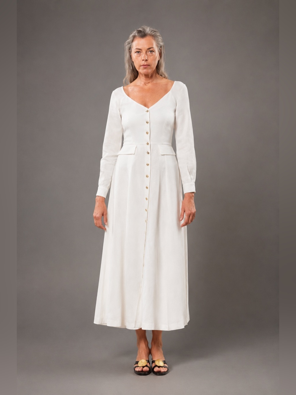 Mara Hoffman Silvana White Hemp Button Front Maxi Dress Size 2